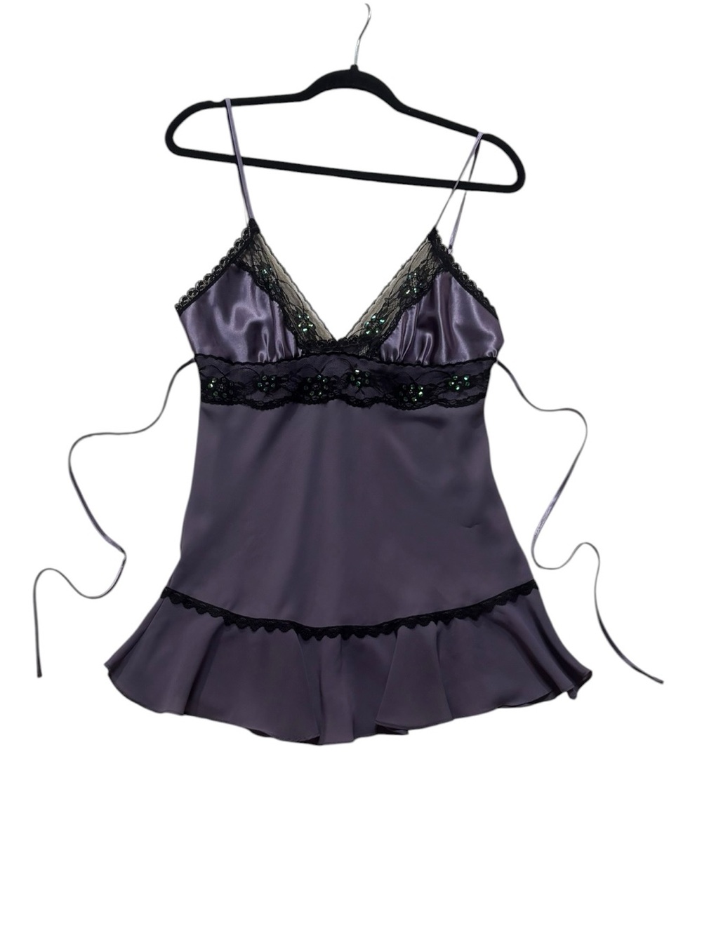 Satin Lace-Trim Chemise Slip in Deep Purple